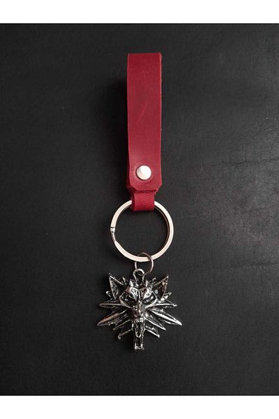 BSN Store Skandinav Wolf Figure Red Color Genuine Leather Keychain