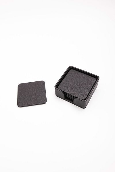 Turgut Office Leather Coaster Set Black