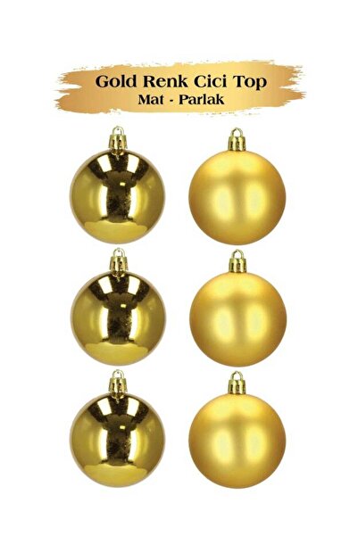 HKNYS Christmas Ball Ornament 4 cm Matte Shiny Gold Set of 6
