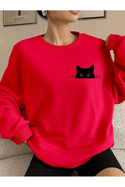 EVIus UNISEX, Sweet Cat με τύπωμα , Άνετο και κομψό φούτερ, ελαφρώς ελαστικό