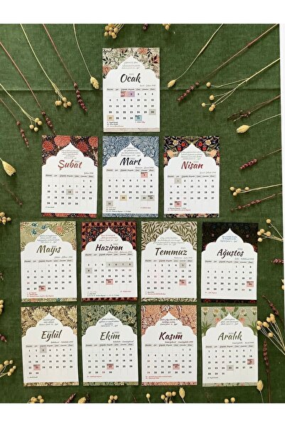 Else Craft 2025 Yılı Hicri ve Miladi Ortak Masaüstü İslami Takvim - Desenli - Ahşap Ayaklık Hediyeli