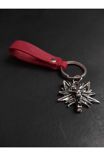 BSN Store Skandinav Wolf Figure Red Color Genuine Leather Keychain