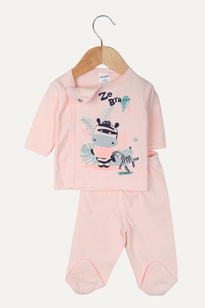 Biminik Zebra Print Double Pajamas Set for Baby Girl - Salmon
