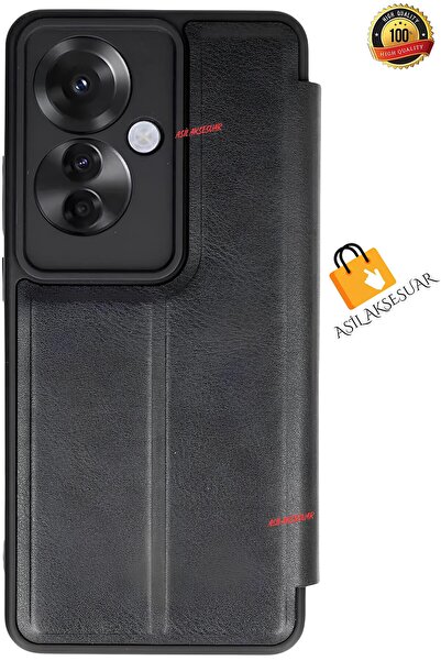 Hatreds Oppo Reno 11F Uyumlu İnce Yapılı Kapaklı A++ Kalite Kılıf - Siyah
