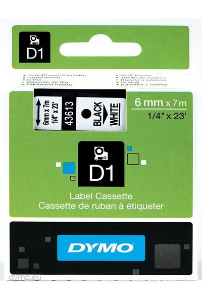 Dymo S 0720790   D1 - 6mm X 7m Yellow-Black Spare Ribbon (43618)