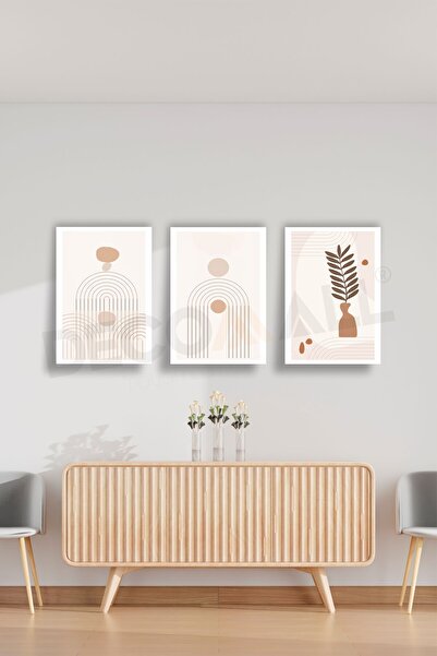 DECOMALL T-9 (50x30cm) 3 Parça Çerçeve Görünümlü Dekoratif Bohem Duvar Poster Seti Kendinden Yapışkanlı Folyo