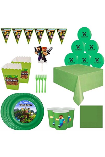 Parti Evreni MineCraft Temalı Eko Doğum Günü Seti 24 Kişilik