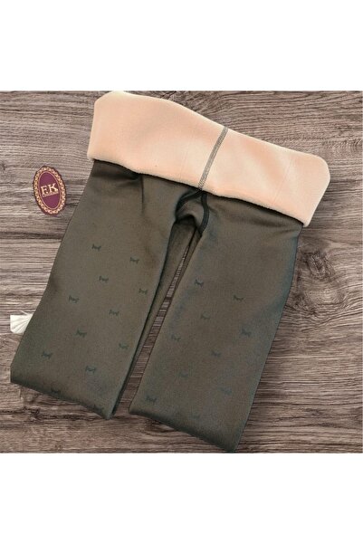 F.K İçi Peluş Puantiye Desenli Ten Rengi Termal Çorap 4502