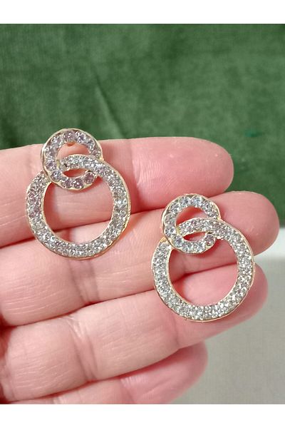 mos&more Gold White Crystal Stone Hoop Women's Evening Dress Earrings