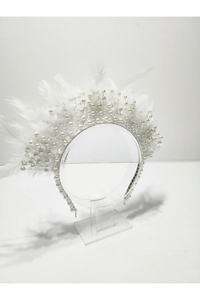 ARBABAG&ACCESSORY BRIDE-AFTER PARTY BIRD FEATHER AND GLASS BEADED CROWN
