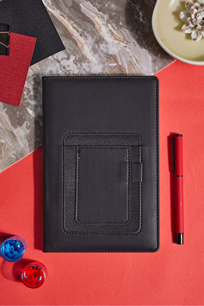 inkglo Siyah Kanguru Cepli Kumaş Kişiye Özel Çizgili Düz Defter