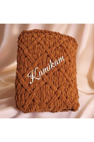 KAMİKAM Plush Velvet Soft Alize 100 X 100cm Hand Knitted Baby Blanket