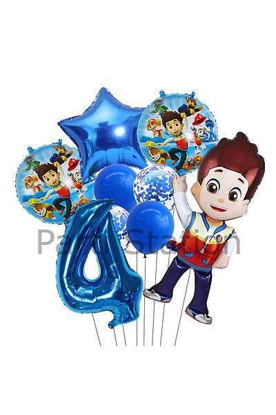 Parti Station Paw Patrol Ryder 4 Years Old Navy Blue Birthday Balloon Set