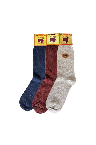 FIRAT Plain Navy Blue Burgundy Melange Wool Winter Men's Socks - 3 Pairs