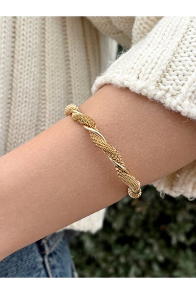 Eylülün Takısı Kadın Gold Renk Dalgalı Bilezik