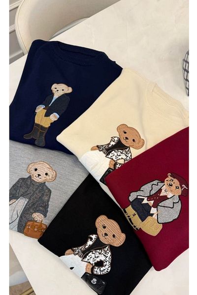 ÖNDER MODA Pulover din tricotaje brodate cu textura moale, gri cu gât rotund
