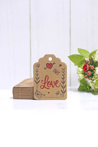 Vice Sevgililer günü etiketi - LOVE baskılı 50 Adet kraft kart (4,5 x 6 Cm )