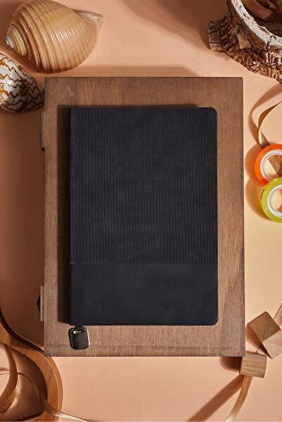 inkglo Siyah Termo Deri Kadife Dokunuş Kişiye Özel Çizgili Düz Defter