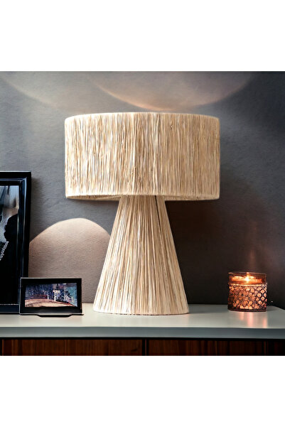 mammoly Bohem Abajur, Rafya Lambader, Hasır, Rustik Abajur, Yatak Odası, Salon Abajür, Gece Lambası