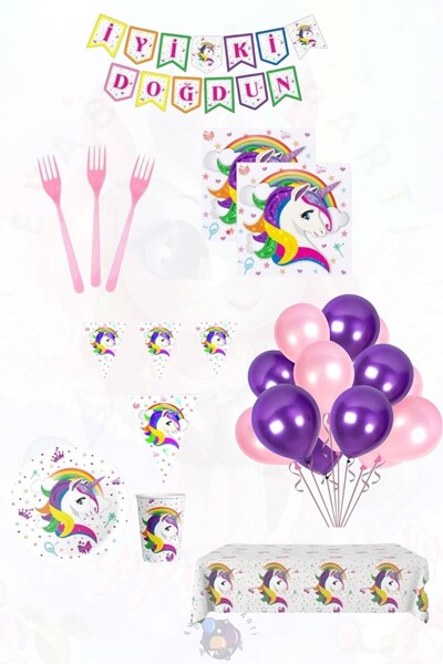 Evabrite Set tematic unicorn pentru 16 persoane Superb - Set pentru petrecere...