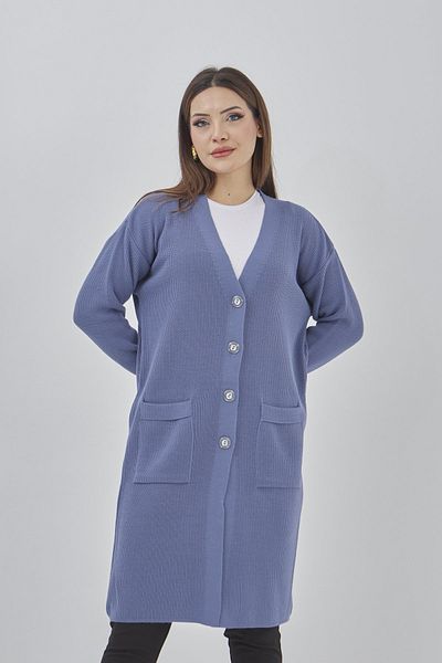 Fresh&Moda Tricotaj lungi de damă Cardigan sezonier din lycra cu buzunare și nasturi