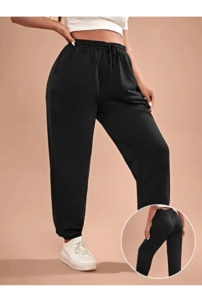 CAONNES Ψηλόμεσο μαύρο παντελόνι φόρμας RelaxFit Jogger - Ύφασμα πλεκτό με 2 ...