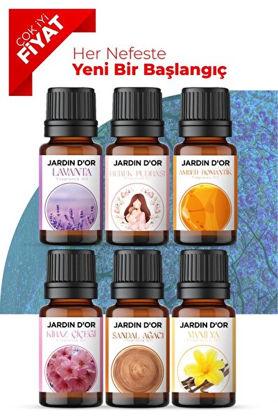 JARDIN D'OR 6'lı Set Esansiyel Uçucu Yağ Buhurdanlık Yağı Hava Nemlendirici A...