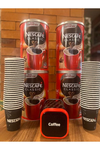 Nescafe 1kg X4 Pieces, 50 Pieces Cardboard Cups and 1 Piece Tin Box Gift Classic