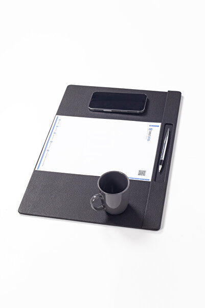 Turgut Office Кожена подложка за конференции с държач за химикалки 49x34cm Черна