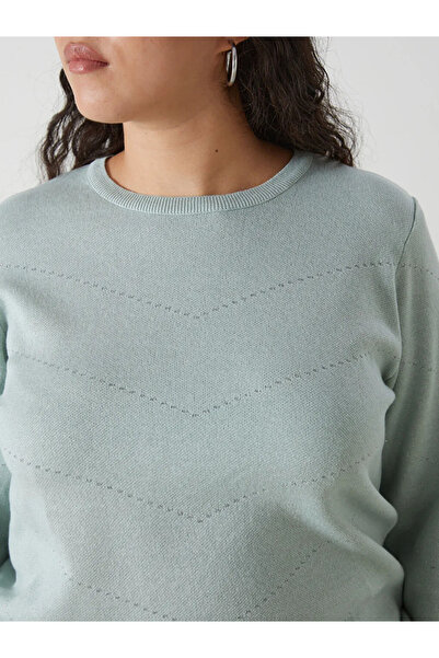 LC Waikiki LCW Grace Yeşil Bisiklet Yaka Desenli Kadın Triko Kazak