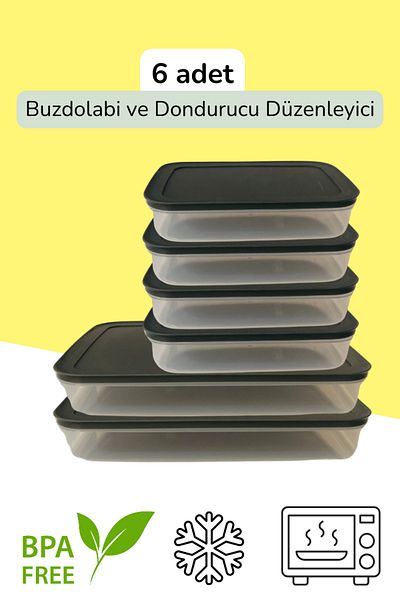 MALİNİ Malini 6-Piece Refrigerator - Storage Set Suitable for Microwave and Freezer 2 X 2600 ml - 4 X 1300 ml