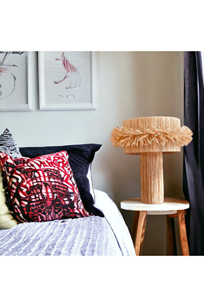 mammoly Bohem Abajur, Rafya Lambader, Hasır, Rustik Abajur, Yatak Odası, Salon Abajür, Gece Lambası