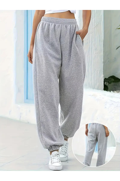 CAONNES Γκρι αθλητική φόρμα με ελαστικά τελειώματα στα πόδια, από εύκαμπτο ύφ...