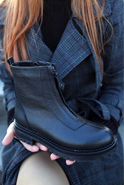 EREN SHOES BAG (БАКУ) Справжня шкіра, передня блискавка, деталізована гумова підошва, ортопедичні черевики зі справжньої шкіри