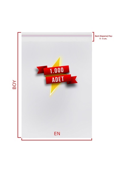 CarpCorn 13x15+5 Cm. (13*20) 1.000 Adet - Şeffaf Bantlı Yapışkanlı Opp Jelati...