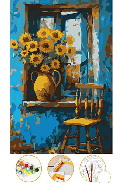 Puzzle Sayılarla Boyama Tuval Seti Fırça Boya Dahil (çıtalı) 35x50 cm - Ayçiçeği