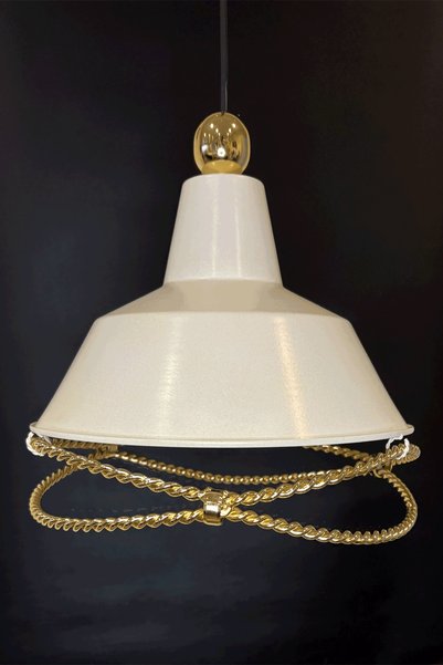 Krea Lighting Krem Beyaz Eskitme Retro Metal Gold Burgu Detaylı Sarkıt Avize
