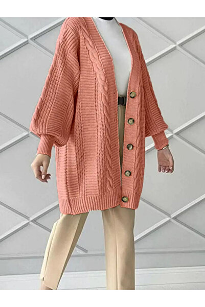 YUGA KNİTTİNG Balloon Sleeve Knitted Patterned Oversize Knitwear Women's Card...