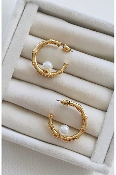 VNS Accessories Kemik Görünüm İncili C Model Küpe (3 cm)