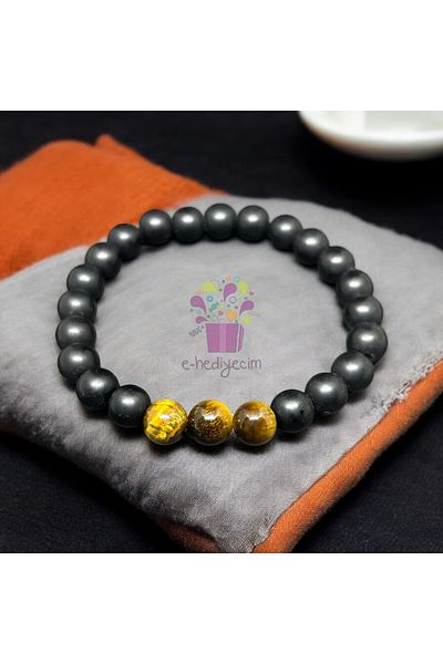 eHediyecim Matte Onyx and Tiger Eye Design Natural Stone Bracelet