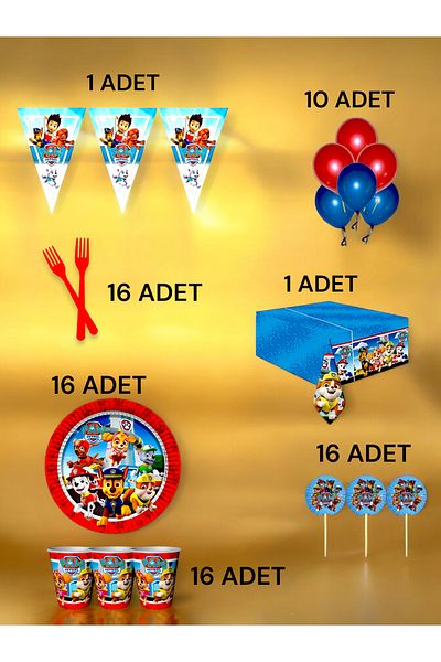 VibeHome Paw Patrol Themed L Pack for 16 - Birthday Party and Fun Events