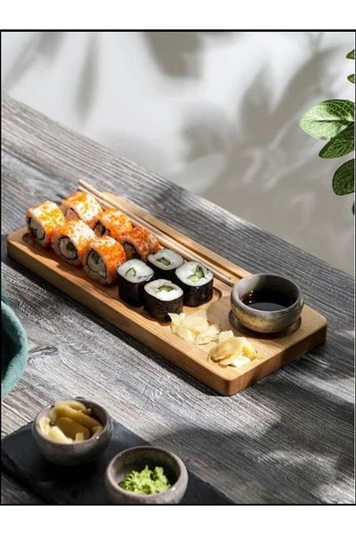 YAT Design Crafts Wooden Sushi Plate - Presentation Plate 5 Compartments
