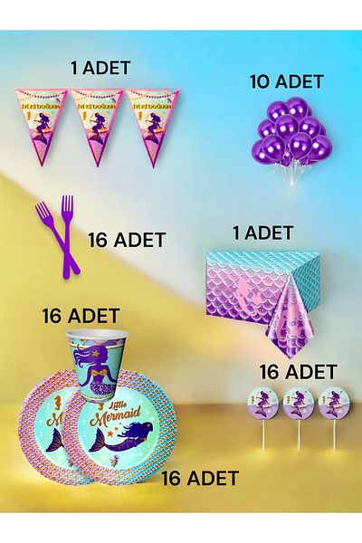 VibeHome Mermaid Themed L Pack for 16 - Birthday Party and Fun Events