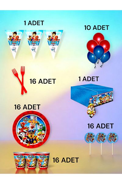 VibeHome Paw Patrol Themed L Pack for 16 - Birthday Party and Fun Events