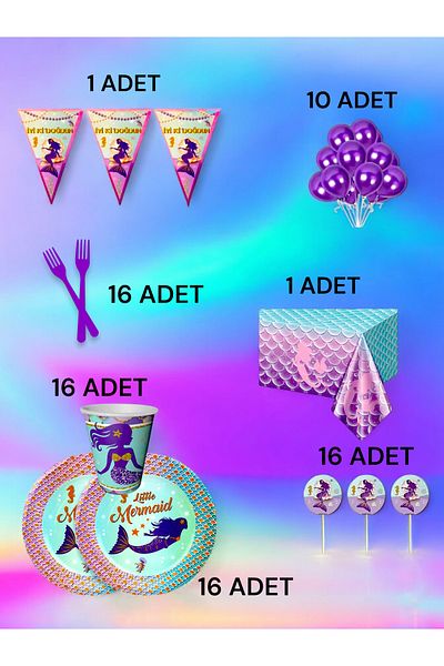 VibeHome Mermaid Themed L Pack for 16 - Birthday Party and Fun Events