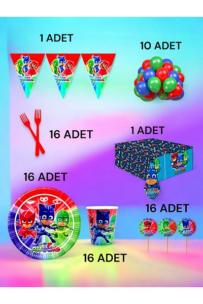 VibeHome Pijamask Themed L Pack for 16 - Birthday Party and Fun Events