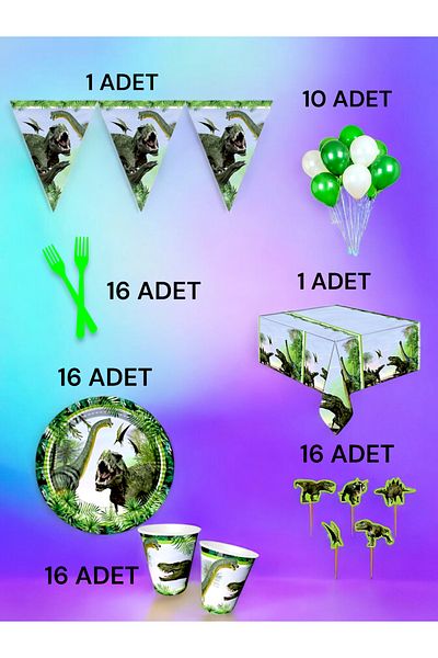 VibeHome Dinosaur Themed L Package for 16 People - Birthday Parties and Fun Events