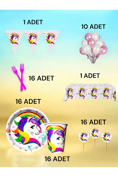 VibeHome Unicorn Themed L Pack for 16 - Birthday Party and Fun Events