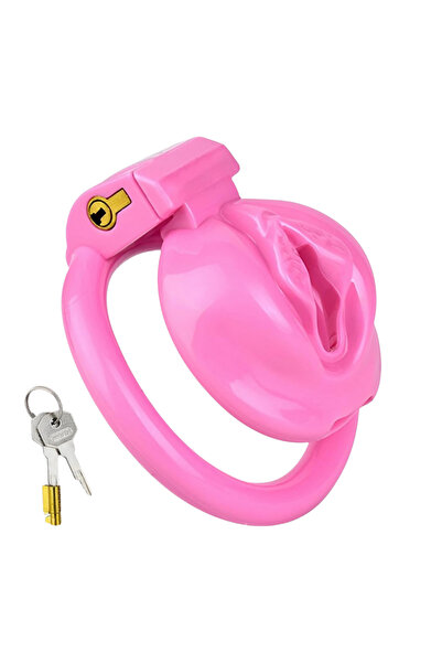 Pembe Vajina Görünümlü Plastik Penis Kilidi Bekaret Cihazı Chastity Cock Cage Penis Esaret Kafesi