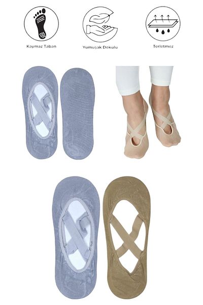 marufshop Чорапи за йога, пилатес, фитнес, танци и спорт с неплъзгаща се подметка от 2 части